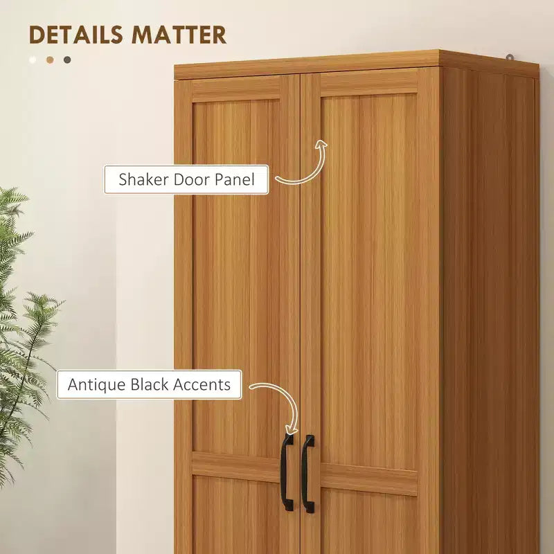 63" 2-Door Kitchen Pantry Storage Cabinet – Brown / Orange / Tan / White, 5-Tier Shelving, 1 Person