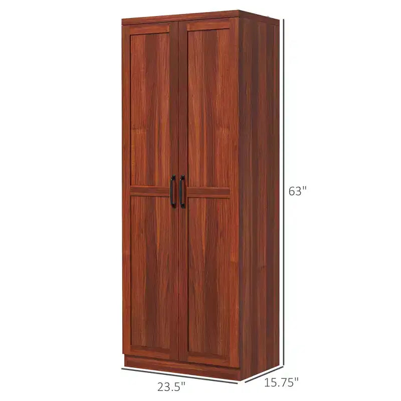 63" 2-Door Kitchen Pantry Storage Cabinet – Brown / Orange / Tan / White, 5-Tier Shelving, 1 Person
