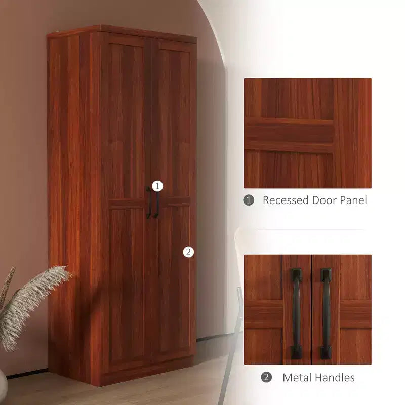 63" 2-Door Kitchen Pantry Storage Cabinet – Brown / Orange / Tan / White, 5-Tier Shelving, 1 Person