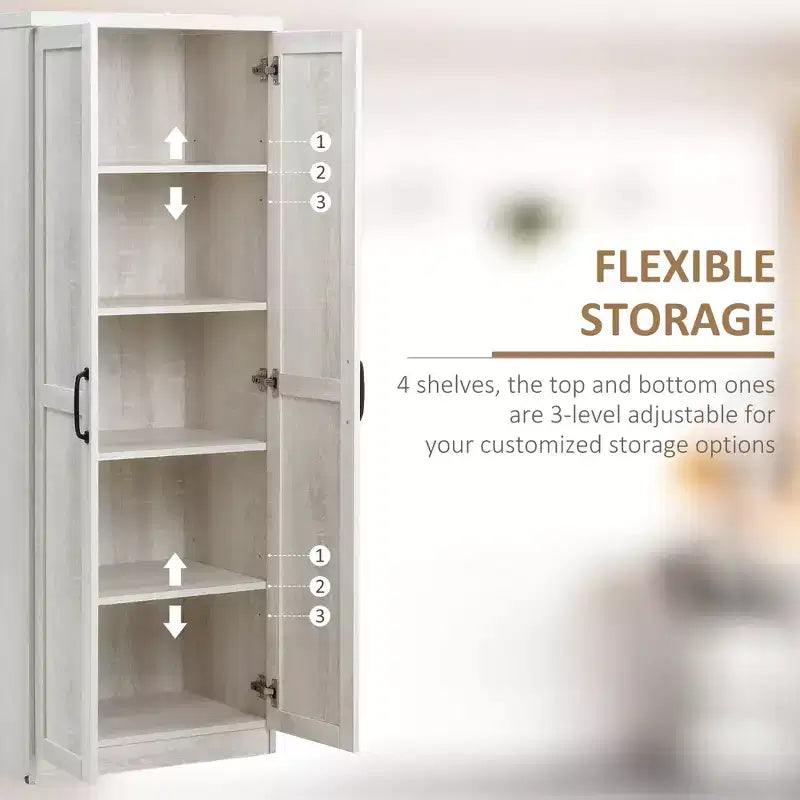 63" 2-Door Kitchen Pantry Storage Cabinet – Brown / Orange / Tan / White, 5-Tier Shelving, 1 Person