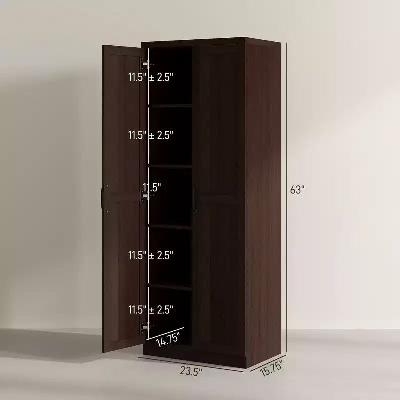 63" 2-Door Kitchen Pantry Storage Cabinet – Brown / Orange / Tan / White, 5-Tier Shelving, 1 Person