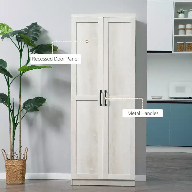 63" 2-Door Kitchen Pantry Storage Cabinet – Brown / Orange / Tan / White, 5-Tier Shelving, 1 Person