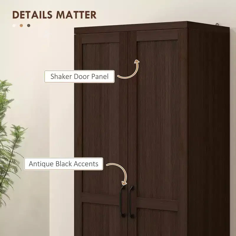 63" 2-Door Kitchen Pantry Storage Cabinet – Brown / Orange / Tan / White, 5-Tier Shelving, 1 Person