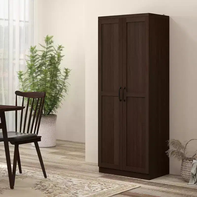 63" 2-Door Kitchen Pantry Storage Cabinet – Brown / Orange / Tan / White, 5-Tier Shelving, 1 Person