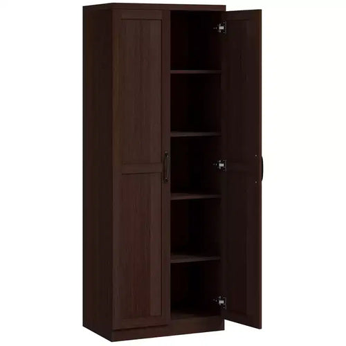 63 2-Door Kitchen Pantry, Freestanding Storage Cabinet with 5-tier Shelving and 2 Adjustable Shelves for Dining Room