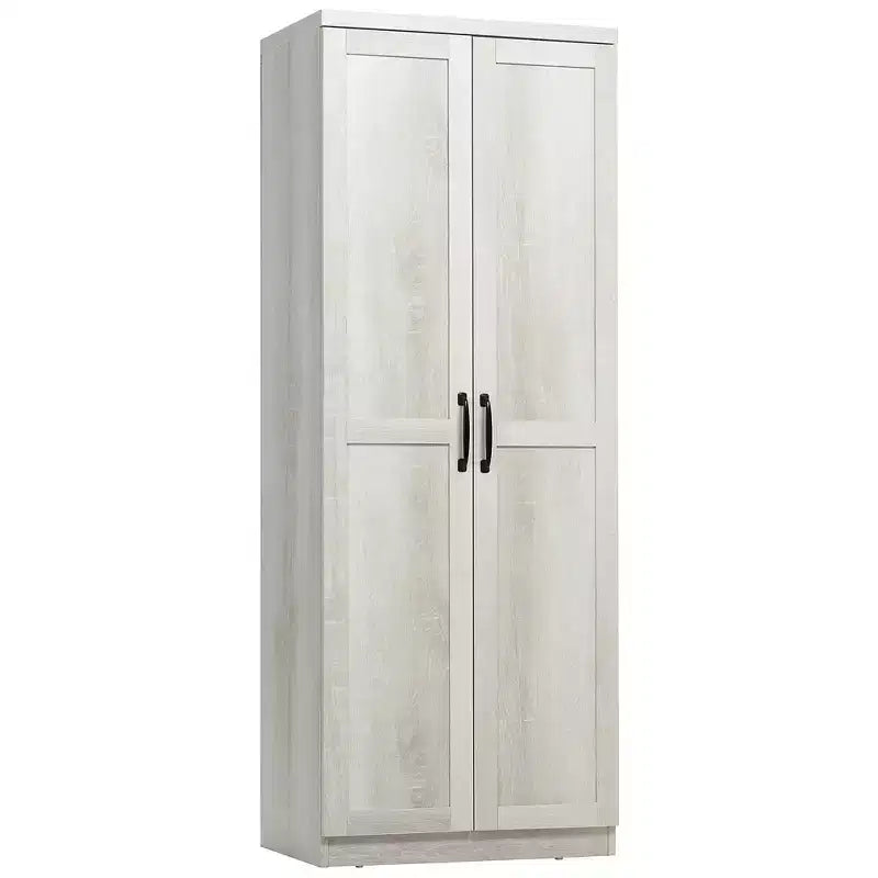 63" 2-Door Kitchen Pantry Storage Cabinet – Brown / Orange / Tan / White, 5-Tier Shelving, 1 Person