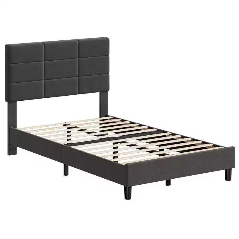 Linen Upholstered Platform Bed Frame with Adjustable Headboard Grey, No Box Spring Needed
