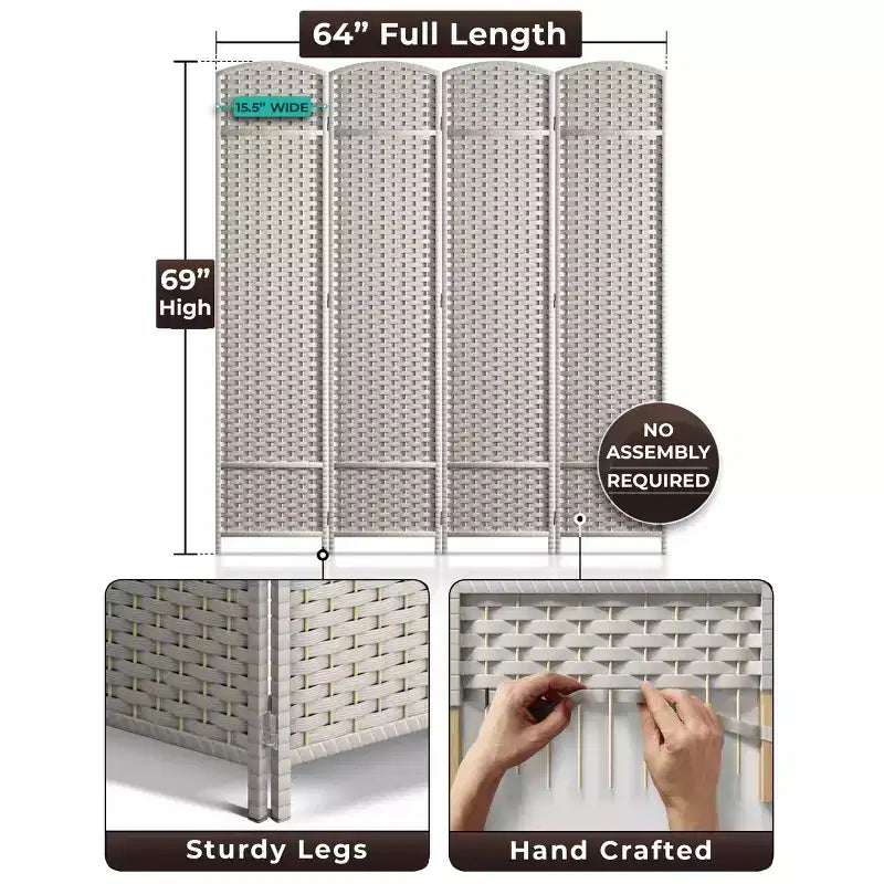 Sorbus 4 Panel Room Divider Panel, 6 ft. Tall Extra Wide Double Hinged Panels - Folding Privacy Screens