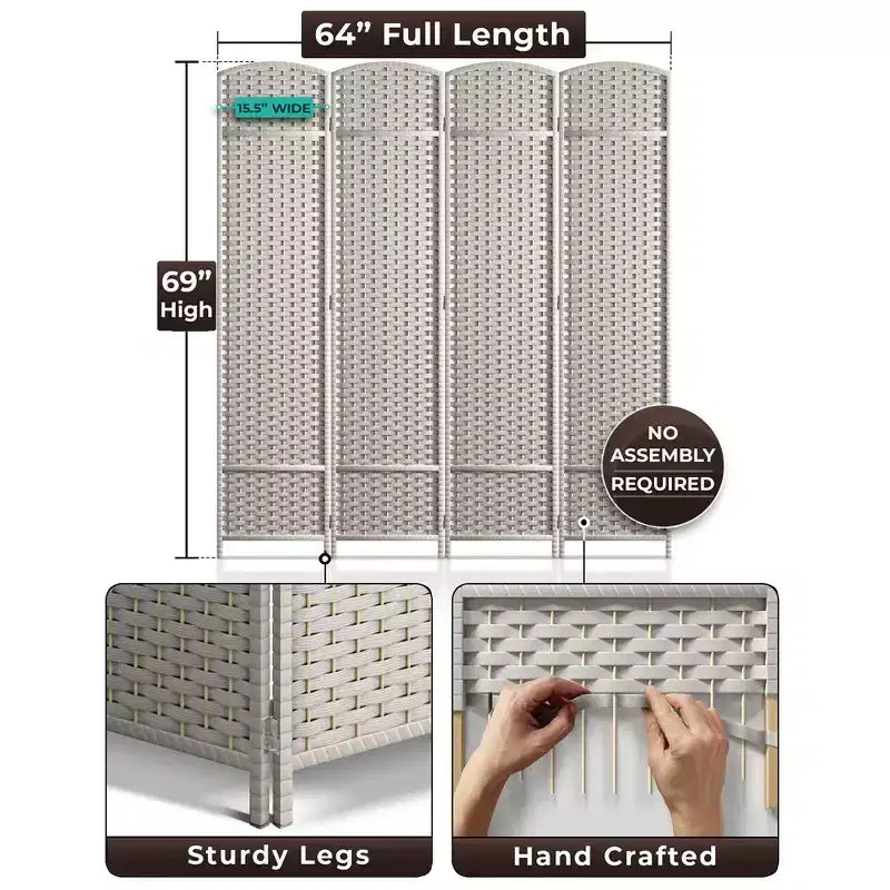 Sorbus 4 Panel Room Divider Panel, 6 ft. Tall Extra Wide Double Hinged Panels - Folding Privacy Screens