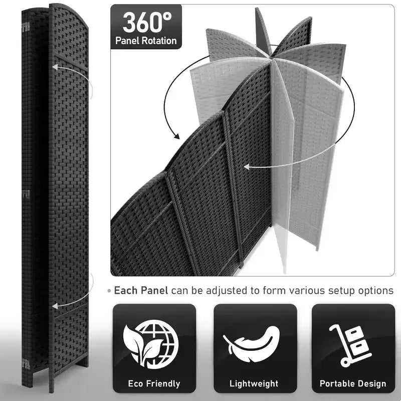 Sorbus 4 Panel Room Divider Panel, 6 ft. Tall Extra Wide Double Hinged Panels - Folding Privacy Screens