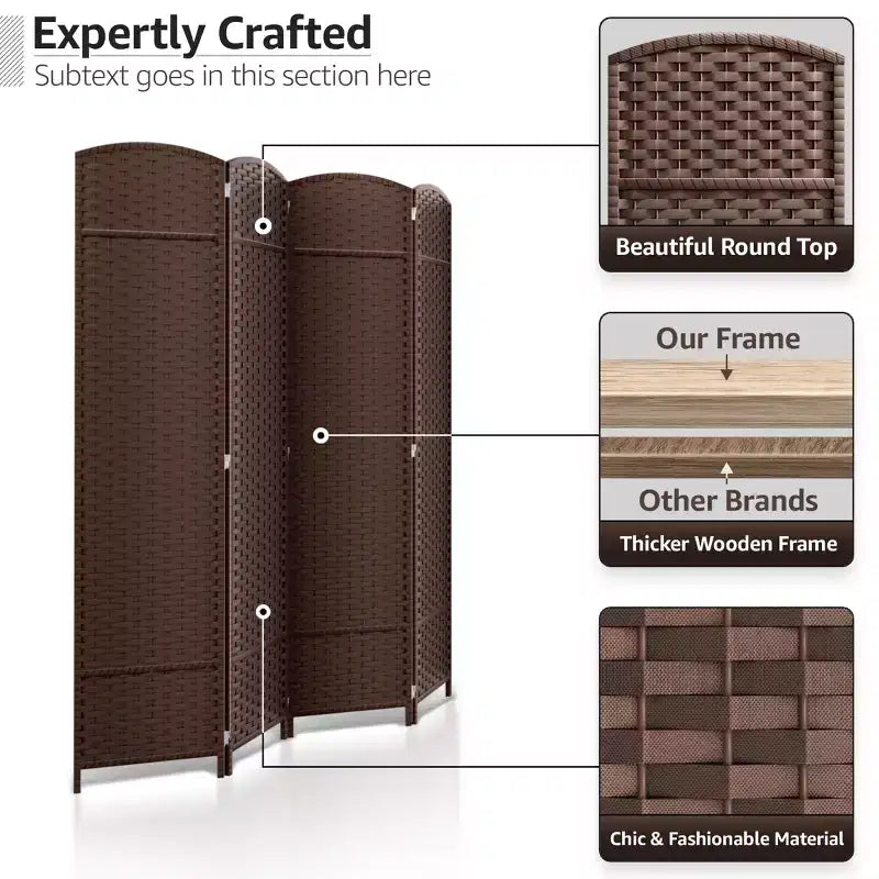 Sorbus 4 Panel Room Divider Panel, 6 ft. Tall Extra Wide Double Hinged Panels - Folding Privacy Screens