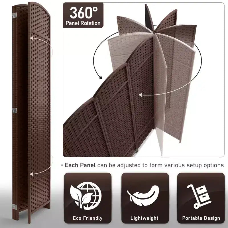 Sorbus 4 Panel Room Divider Panel, 6 ft. Tall Extra Wide Double Hinged Panels - Folding Privacy Screens