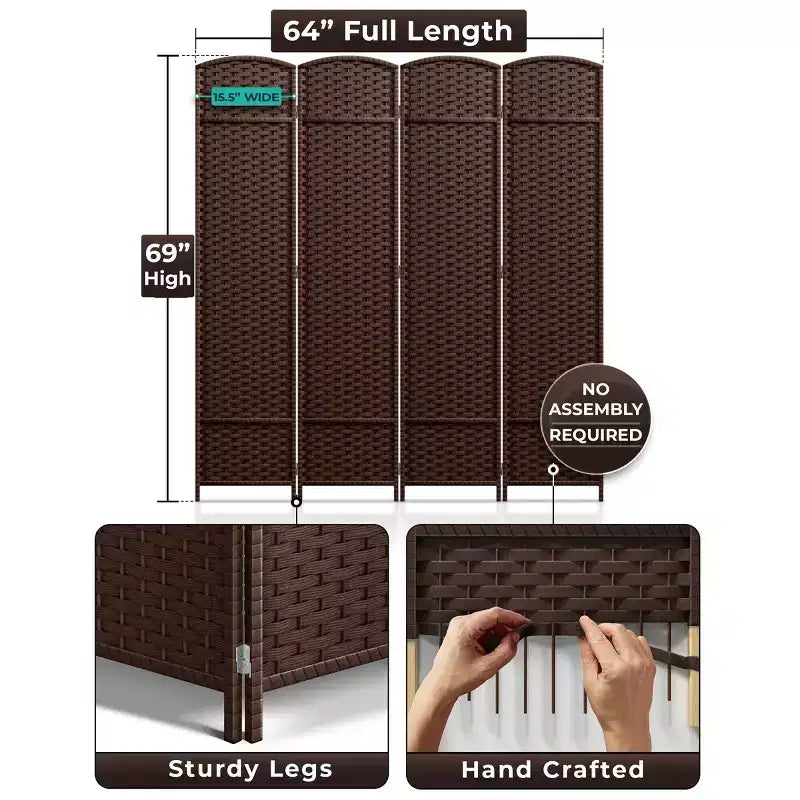 Sorbus 4 Panel Room Divider Panel, 6 ft. Tall Extra Wide Double Hinged Panels - Folding Privacy Screens