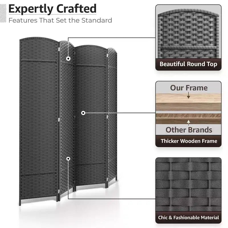 Sorbus 4 Panel Room Divider Panel, 6 ft. Tall Extra Wide Double Hinged Panels - Folding Privacy Screens