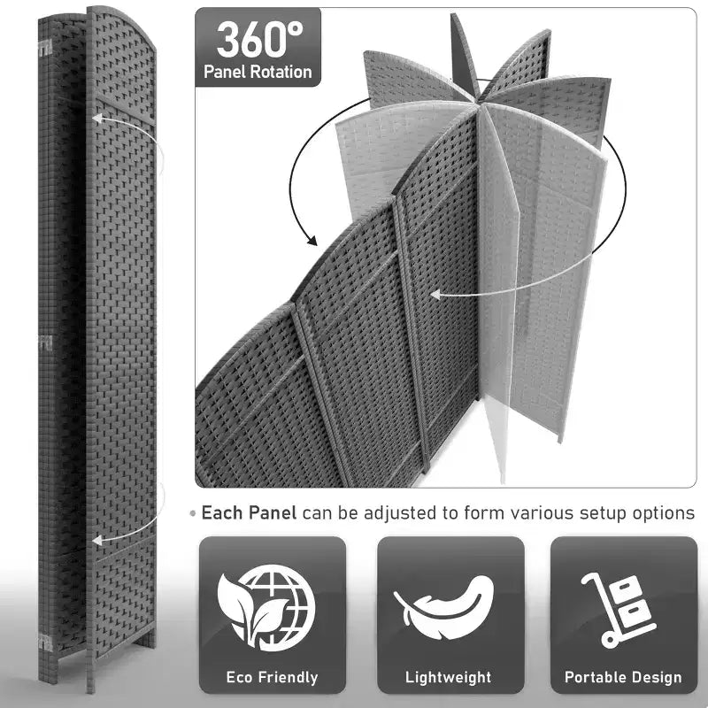 Sorbus 4 Panel Room Divider Panel, 6 ft. Tall Extra Wide Double Hinged Panels - Folding Privacy Screens