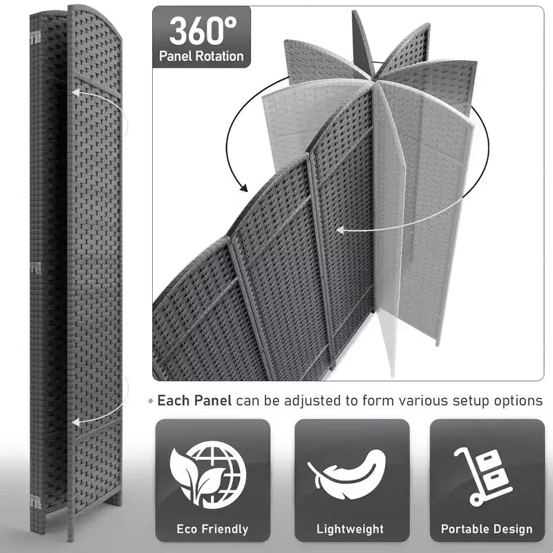 Sorbus 4 Panel Room Divider Panel, 6 ft. Tall Extra Wide Double Hinged Panels - Folding Privacy Screens