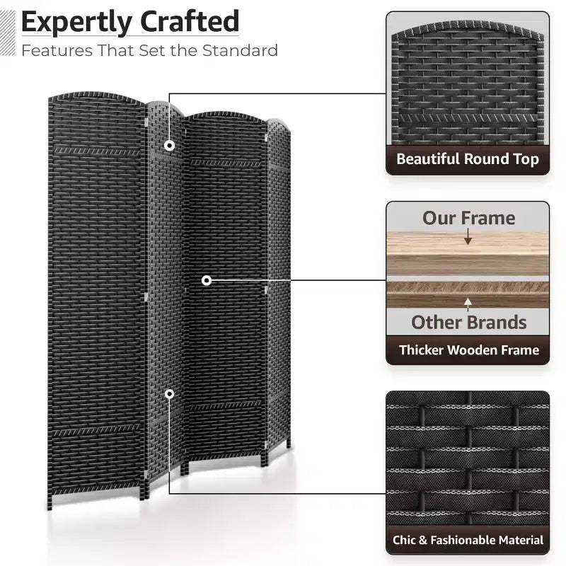 Sorbus 4 Panel Room Divider Panel, 6 ft. Tall Extra Wide Double Hinged Panels - Folding Privacy Screens