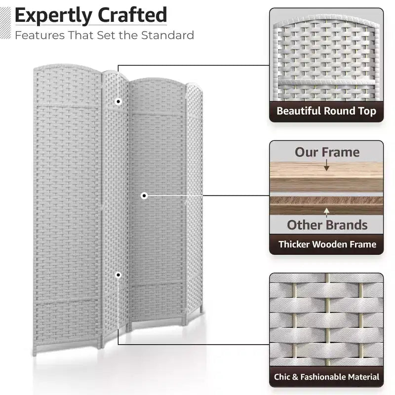 Sorbus 4 Panel Room Divider Panel, 6 ft. Tall Extra Wide Double Hinged Panels - Folding Privacy Screens