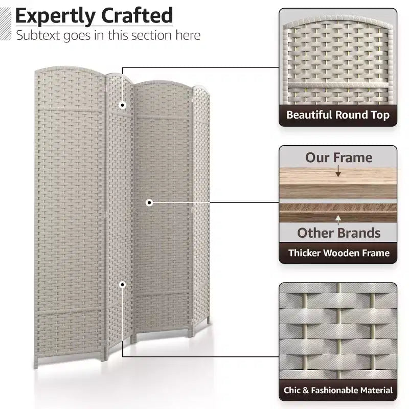 Sorbus 4 Panel Room Divider Panel, 6 ft. Tall Extra Wide Double Hinged Panels - Folding Privacy Screens