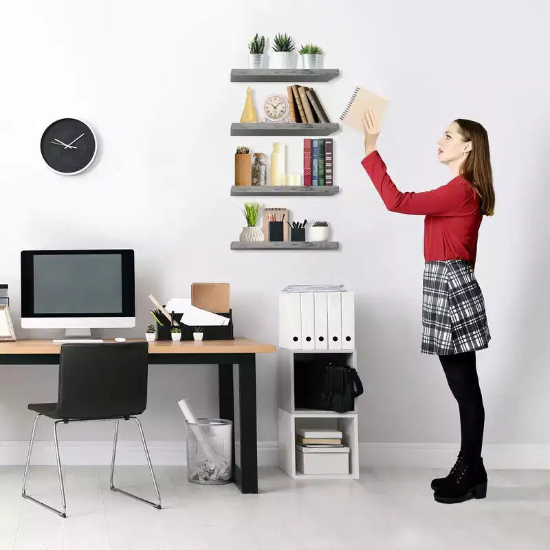 Sorbus 4 Pack Wall Mounted Floating Shelves - for storage and displaying showpieces, home decor items, and other prized possessions