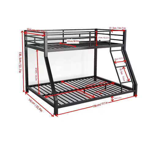 Bellemave Metal Twin Bunk bed for Kids and Adults , With Safety Guardrail and Ladder , Black
