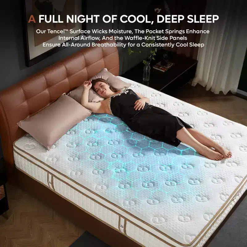 12 inch King Size Tencel Medium Hybrid Mattress, Plush Layer and Cooling Gel Memory Foam Mattress in a Box