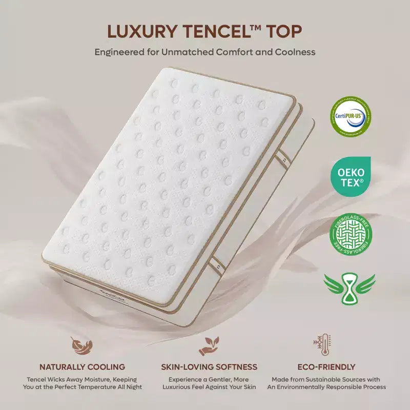 12 inch King Size Tencel Medium Hybrid Mattress, Plush Layer and Cooling Gel Memory Foam Mattress in a Box