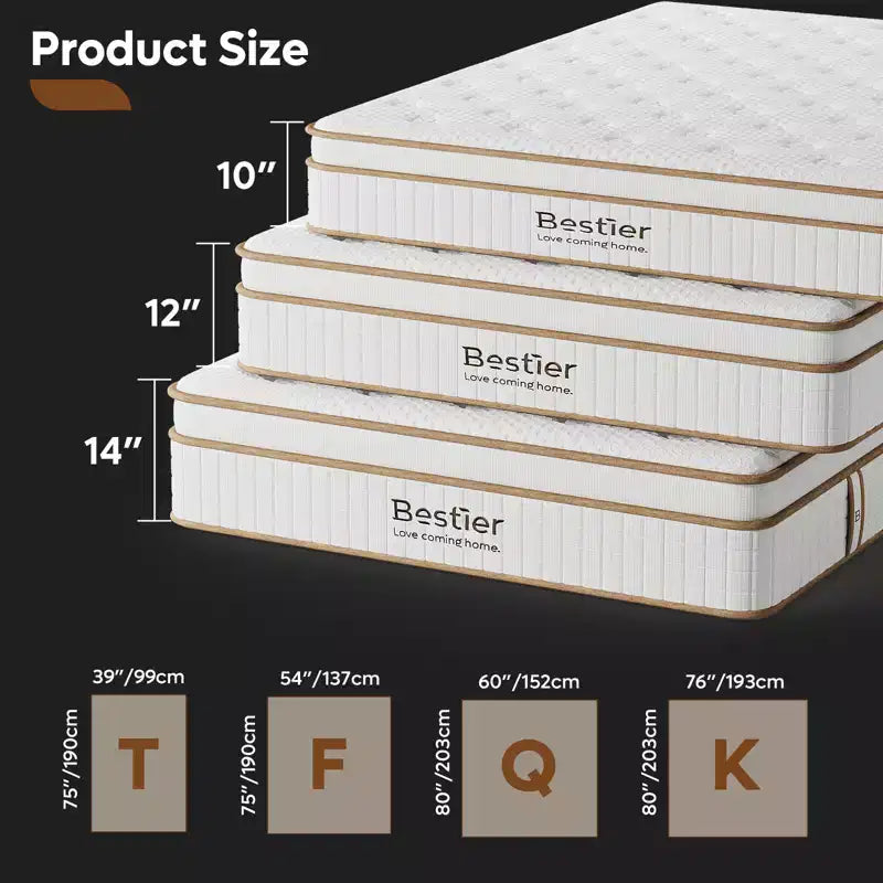 12 inch King Size Tencel Medium Hybrid Mattress, Plush Layer and Cooling Gel Memory Foam Mattress in a Box
