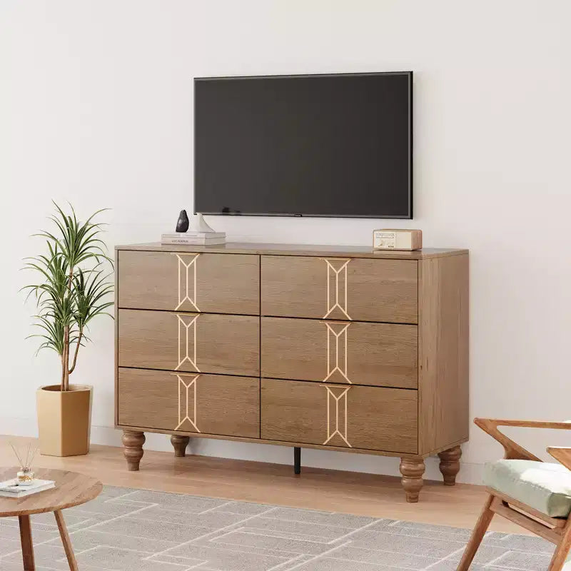 Modern Wooden 6 Drawer Dresser , Vintage Pattern Design for Bedroom, Living Room,