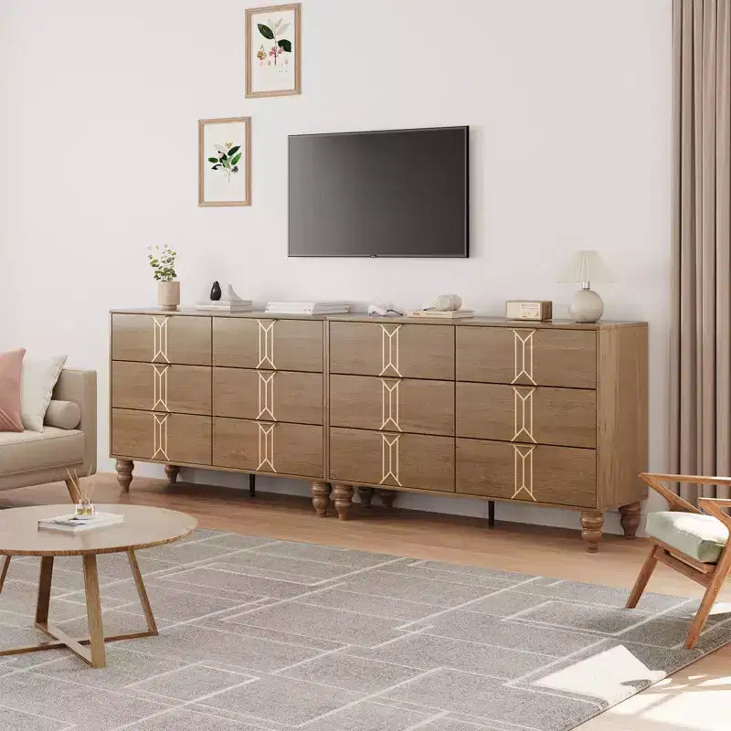Modern Wooden 6 Drawer Dresser , Vintage Pattern Design for Bedroom, Living Room,