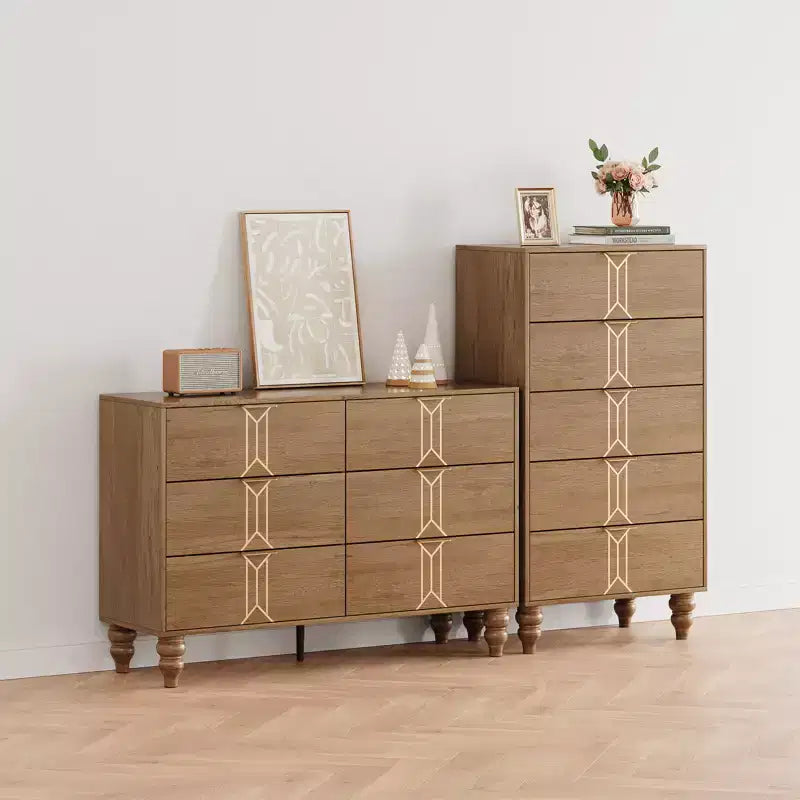 Modern Wooden 6 Drawer Dresser , Vintage Pattern Design for Bedroom, Living Room,