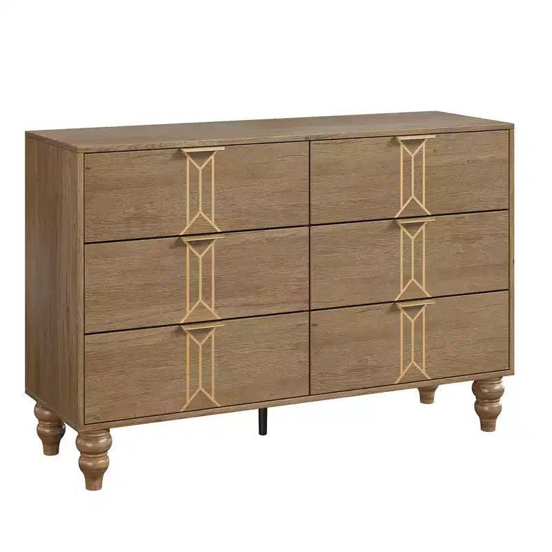 Modern Wooden 6 Drawer Dresser , Vintage Pattern Design for Bedroom, Living Room,