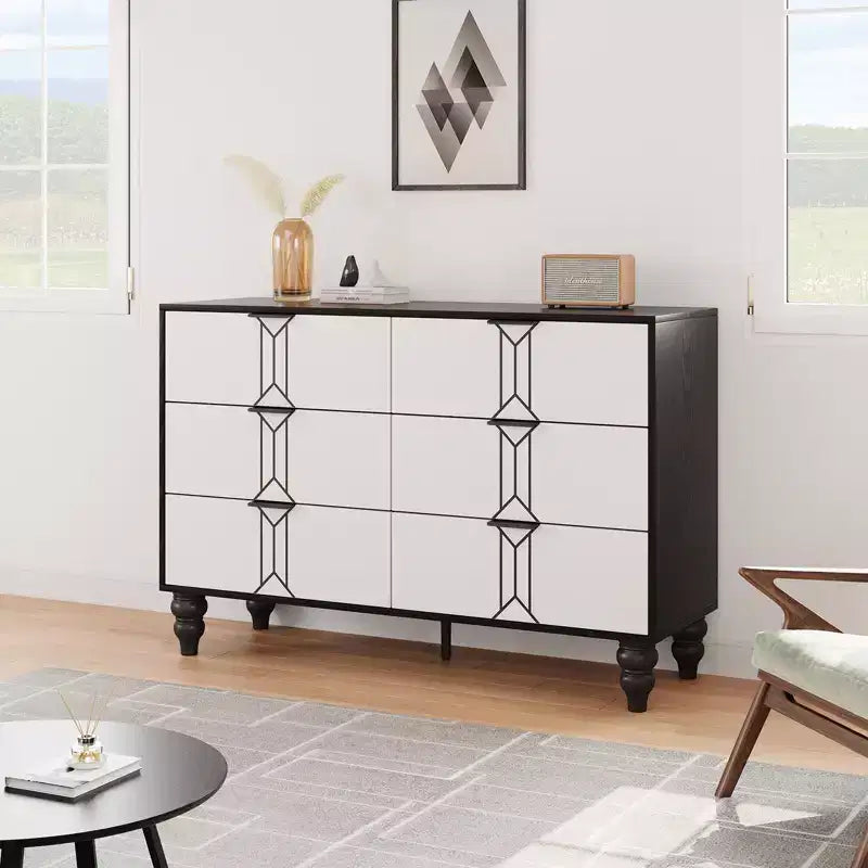 Modern Wooden 6 Drawer Dresser , Vintage Pattern Design for Bedroom, Living Room,