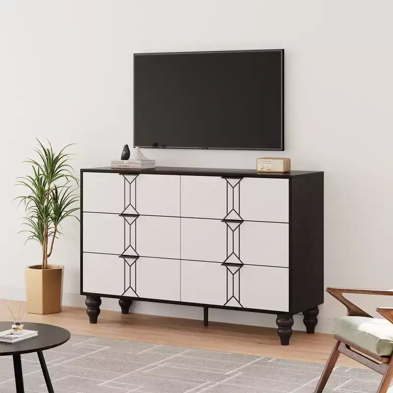 Modern Wooden 6 Drawer Dresser , Vintage Pattern Design for Bedroom, Living Room,