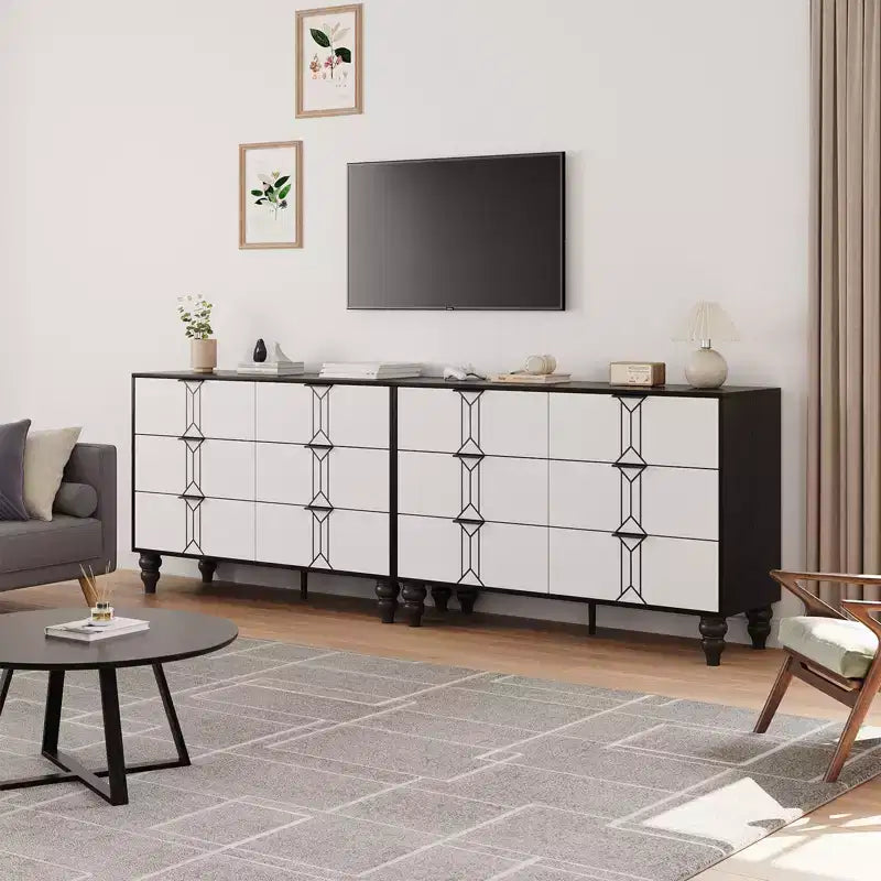 Modern Wooden 6 Drawer Dresser , Vintage Pattern Design for Bedroom, Living Room,