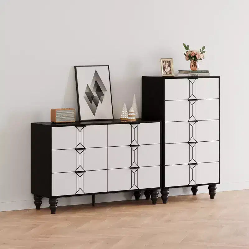 Modern Wooden 6 Drawer Dresser , Vintage Pattern Design for Bedroom, Living Room,