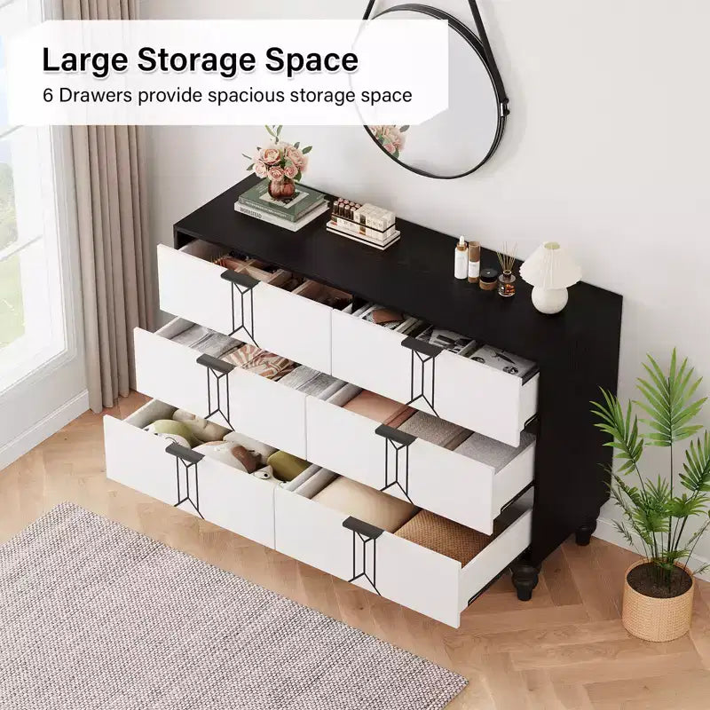 Modern Wooden 6 Drawer Dresser , Vintage Pattern Design for Bedroom, Living Room,