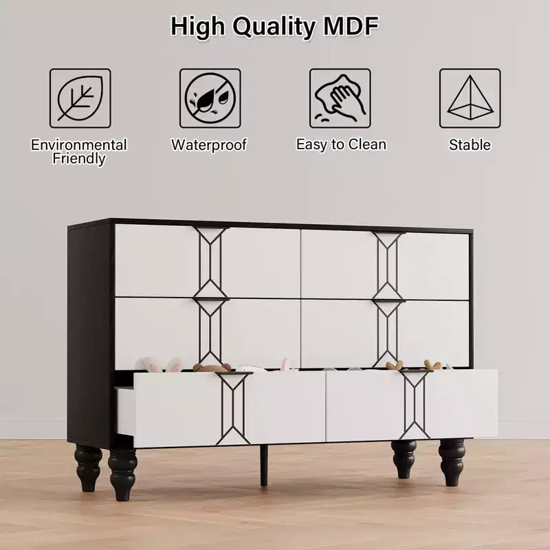 Modern Wooden 6 Drawer Dresser , Vintage Pattern Design for Bedroom, Living Room,