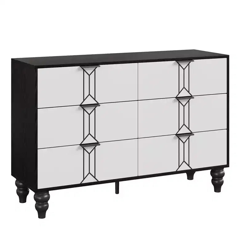 Modern Wooden 6 Drawer Dresser , Vintage Pattern Design for Bedroom, Living Room,