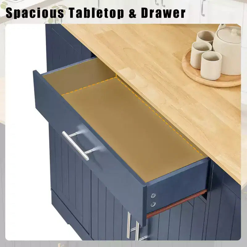 Okak Modrn Kitchen Island with Doors & Center Drawer & Trash Can Storage,Storage Cabinet Dining Sideboard for Kitchen,Dining Room