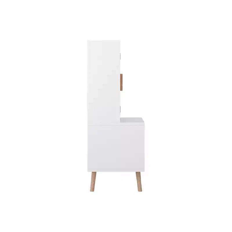 Whisen Kids Toy Storage Cabinet with Doors and Open Shelf, Modern Organizer with Natural Wood Legs - White