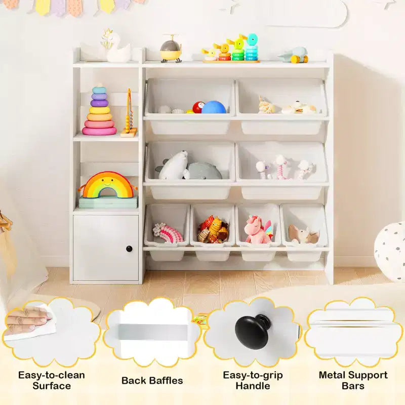 Costway Kids Toy Storage and Bookshelf, Wooden Bookcase with 4 Small Boxes & 4 Large Boxes Gray/White