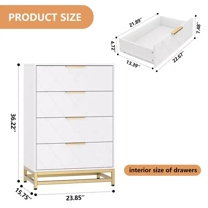 Wooden drawer cabinet, modern tall storage unit with anti-tip device, suitable for bedrooms, living rooms, and hallways.