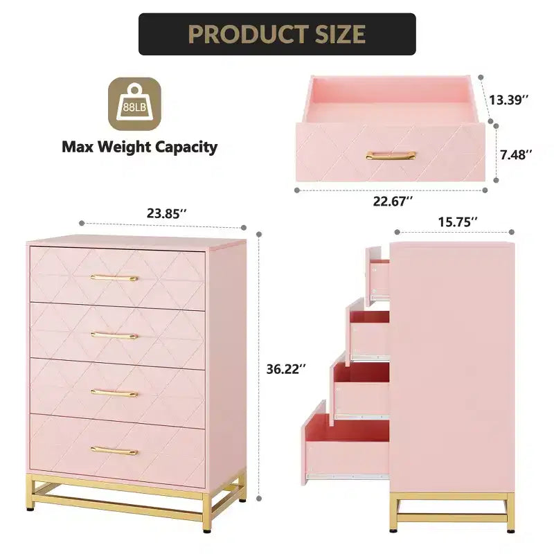 Wooden drawer cabinet, modern tall storage unit with anti-tip device, suitable for bedrooms, living rooms, and hallways.