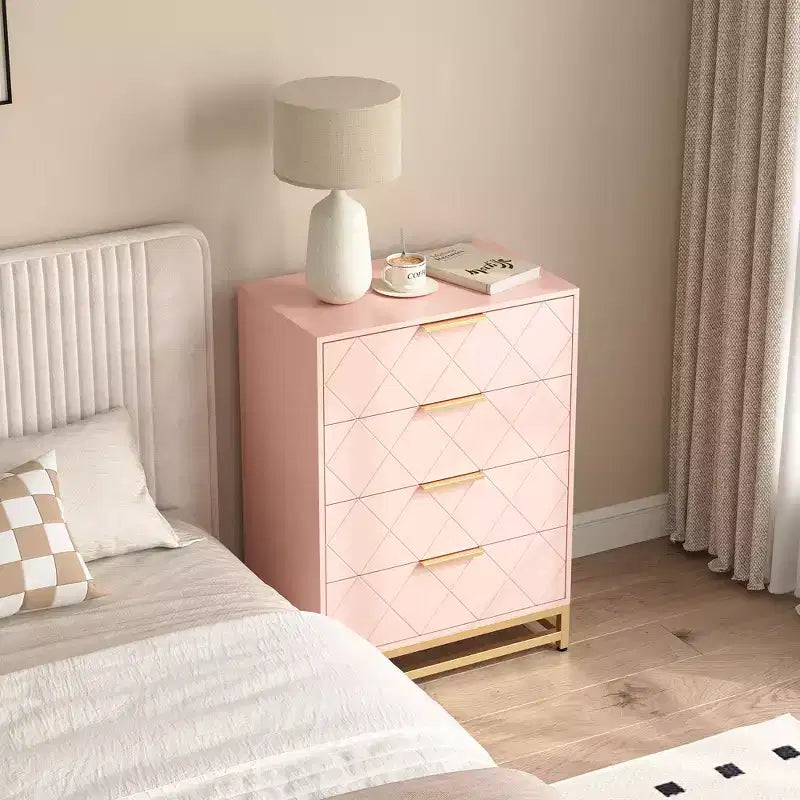 Wooden drawer cabinet, modern tall storage unit with anti-tip device, suitable for bedrooms, living rooms, and hallways.
