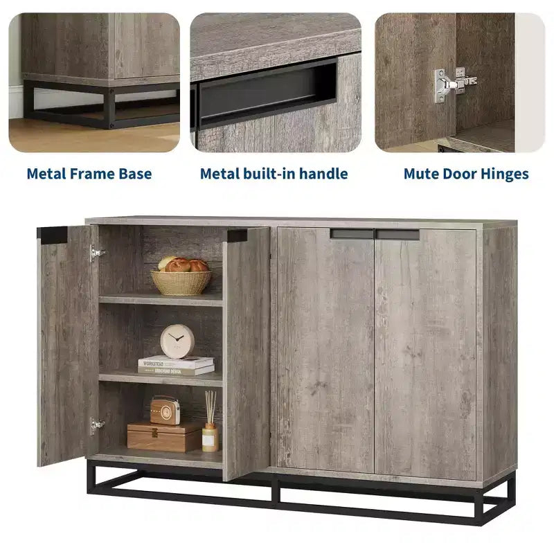 4 Doors and Shelves,Buffet Storage Cabinet, Sideboard Modern Credenza