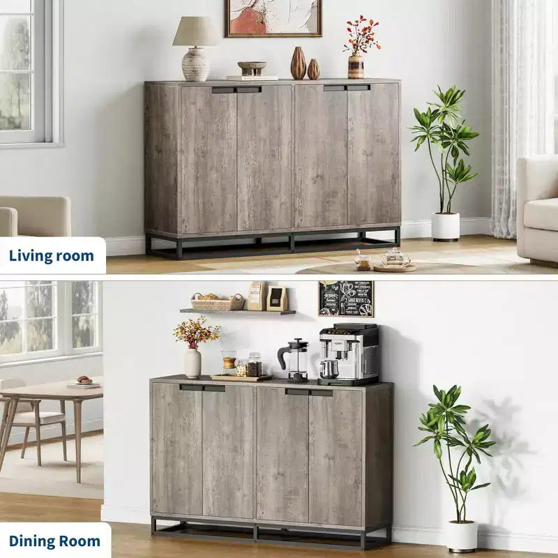 4 Doors and Shelves,Buffet Storage Cabinet, Sideboard Modern Credenza