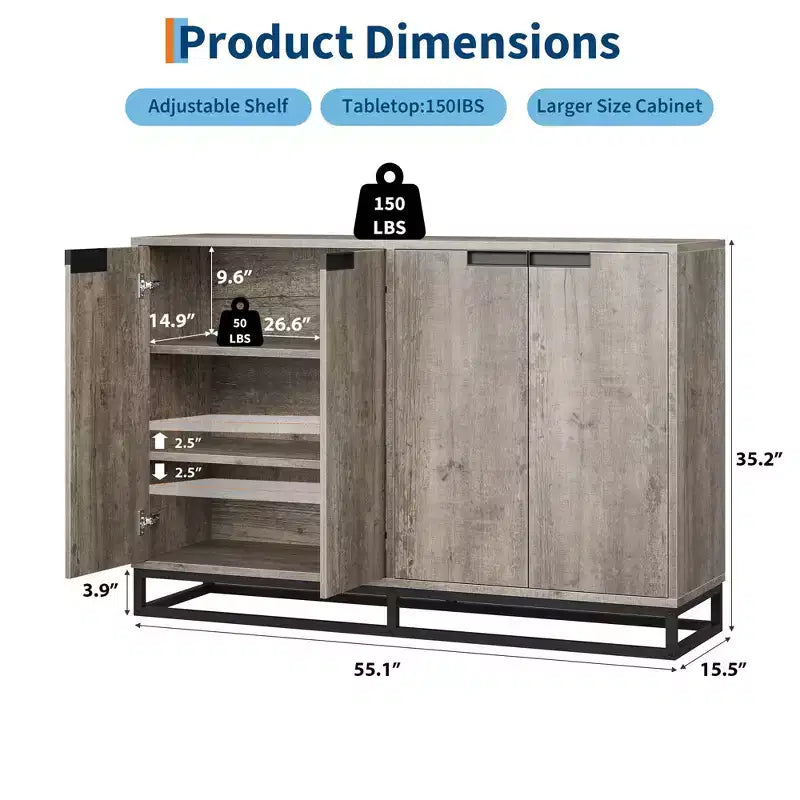4 Doors and Shelves,Buffet Storage Cabinet, Sideboard Modern Credenza