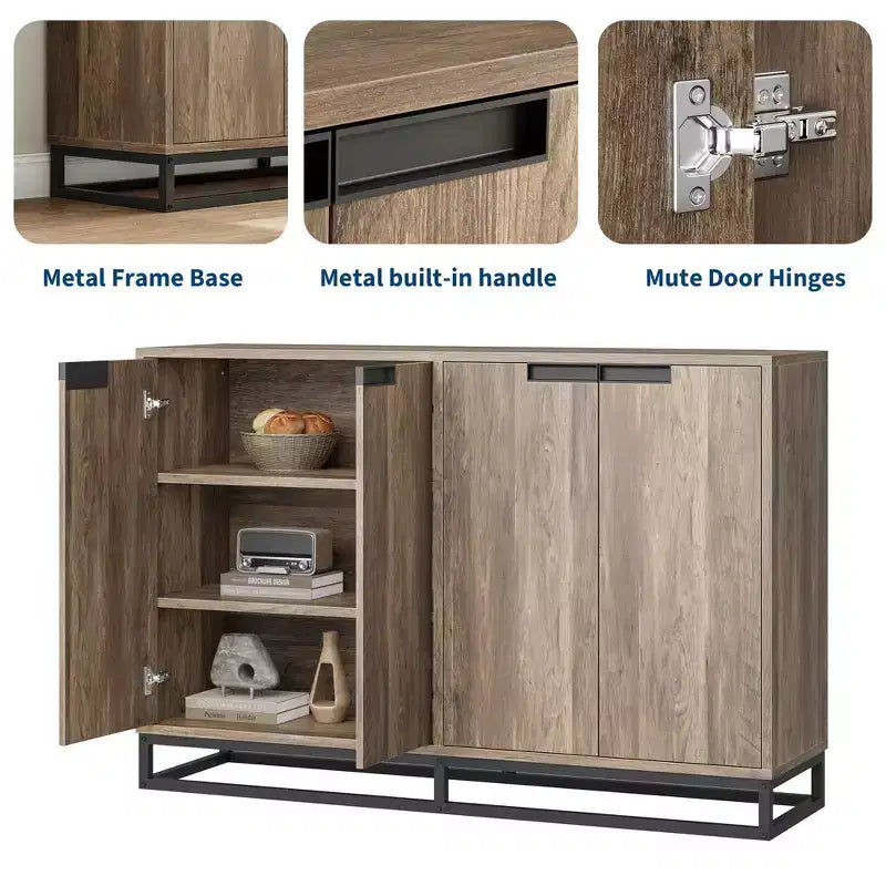 4 Doors and Shelves,Buffet Storage Cabinet, Sideboard Modern Credenza