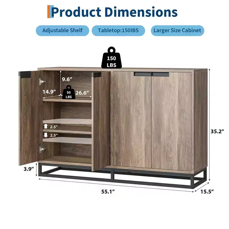 4 Doors and Shelves,Buffet Storage Cabinet, Sideboard Modern Credenza